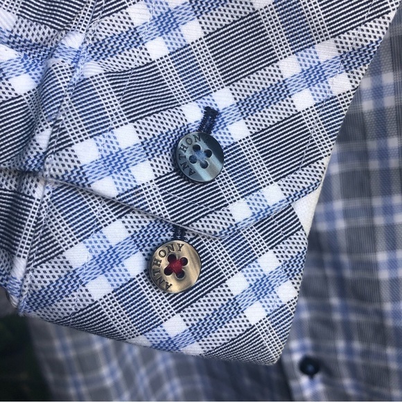 Anthony of London blue plaid button down shirt - Picture 5 of 7